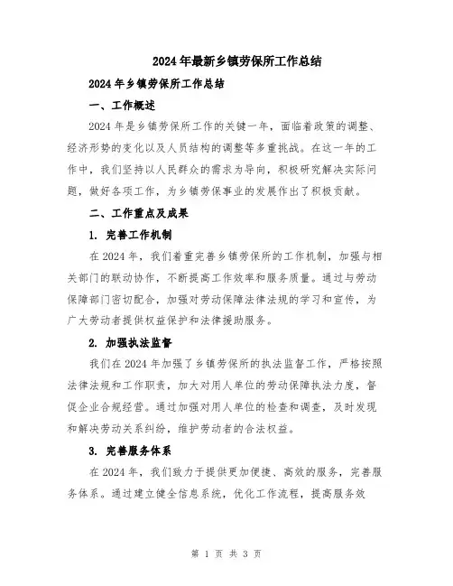 2024年最新乡镇劳保所工作总结