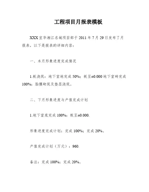 工程项目月报表模板