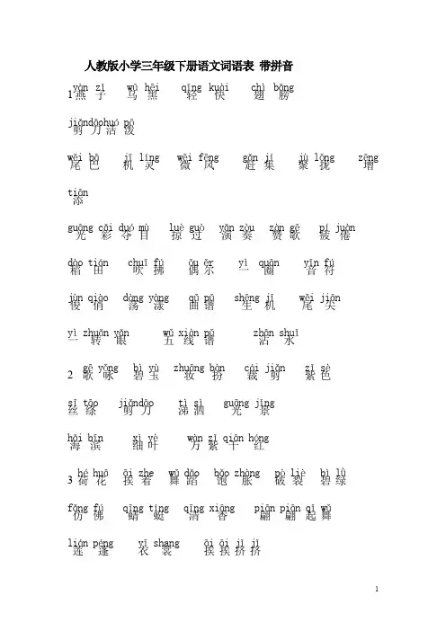 人教版小学三年级下册语文词语表带拼音(最新整理)