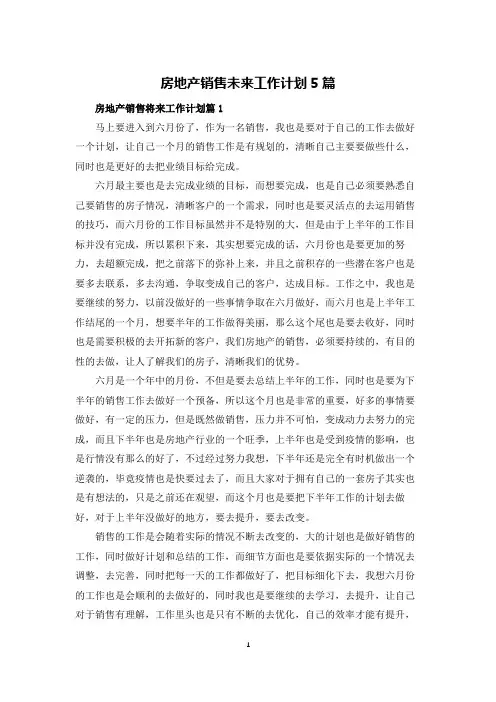 房地产销售未来工作计划5篇