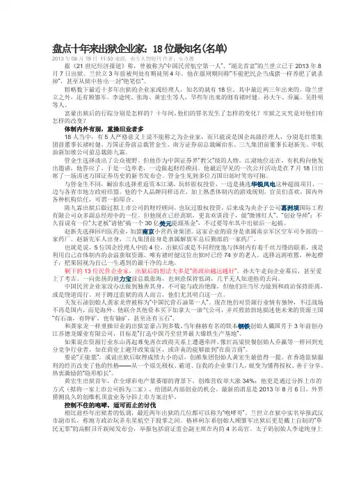 盘点十年来出狱企业家：部分成咆哮哥