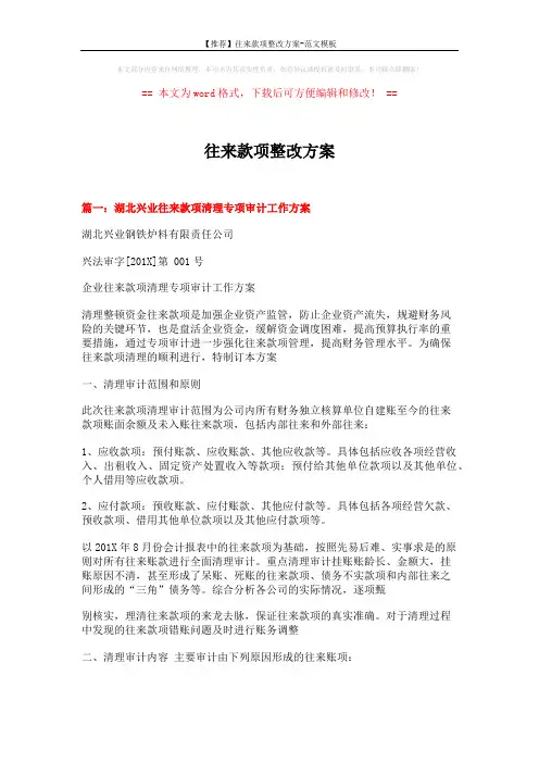 【推荐】往来款项整改方案-范文模板 (10页)