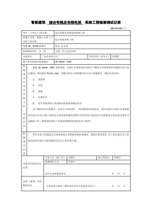 智能建筑系统工程检测调试记录【范本模板】