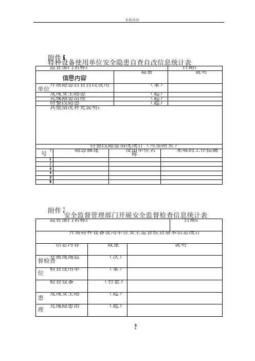 特种设备安全隐患排查和治理信息统计表
