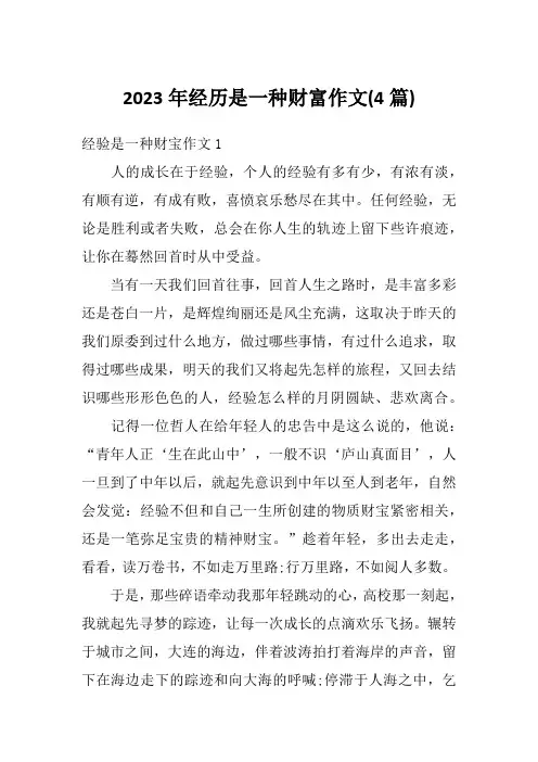 2023年经历是一种财富作文(4篇)