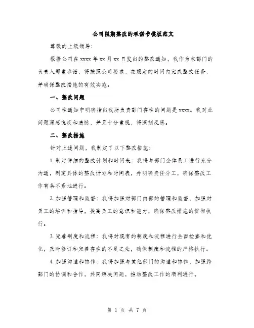 公司限期整改的承诺书模板范文（二篇）