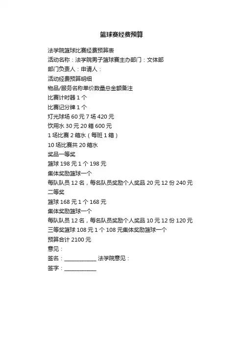 篮球赛经费预算