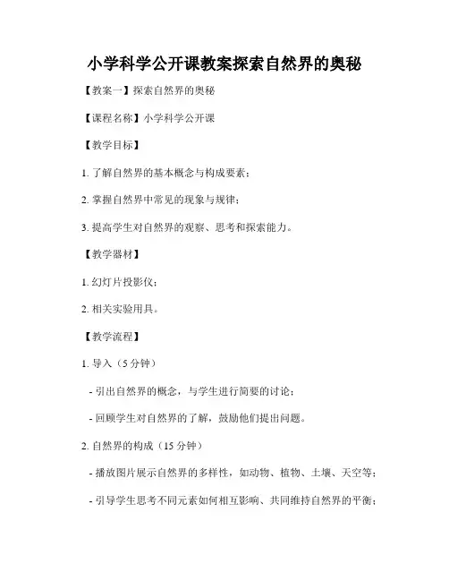 小学科学公开课教案探索自然界的奥秘