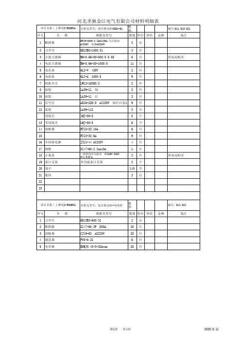 2X500KVA箱变元件材料明细表