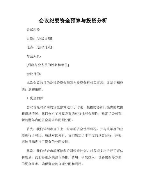 会议纪要资金预算与投资分析
