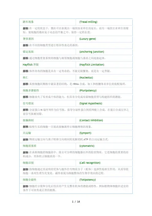 细胞生物学名词解释