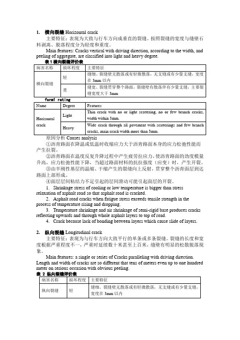 常见路面病害中英文对照