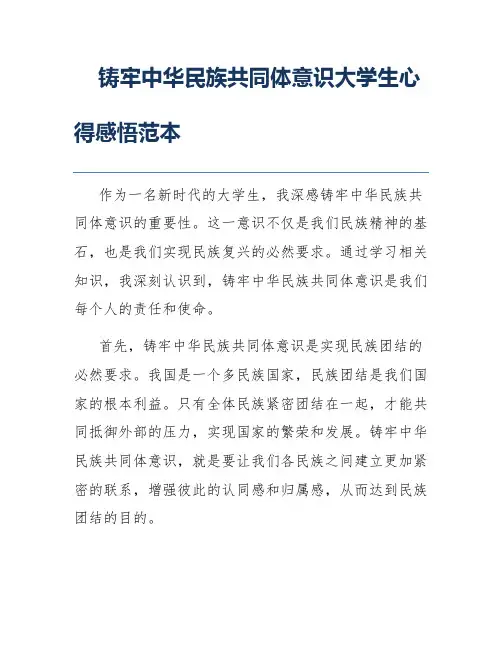 铸牢中华民族共同体意识大学生心得感悟范本