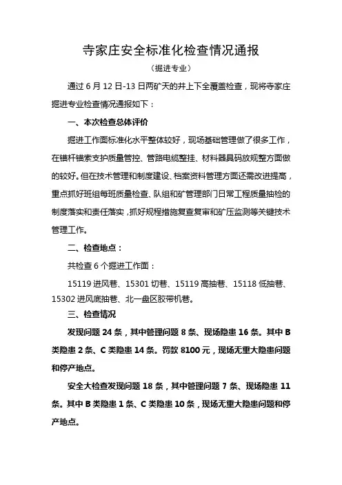 寺家庄标准化检查情况通报(掘进专业2)