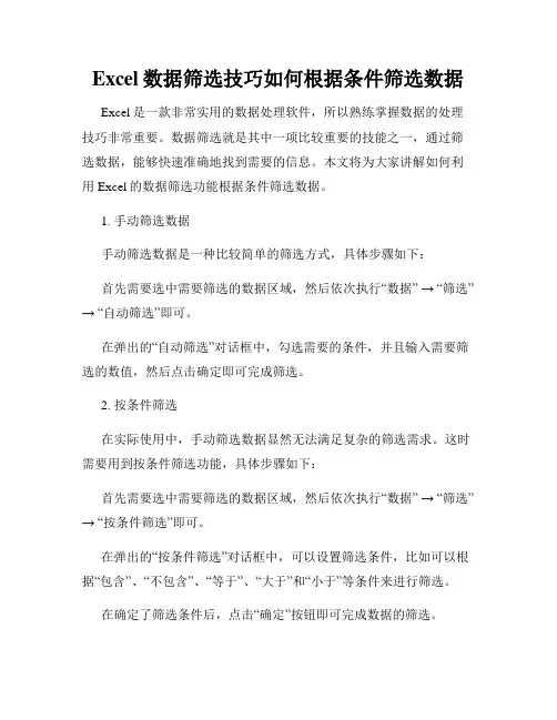 Excel数据筛选技巧如何根据条件筛选数据