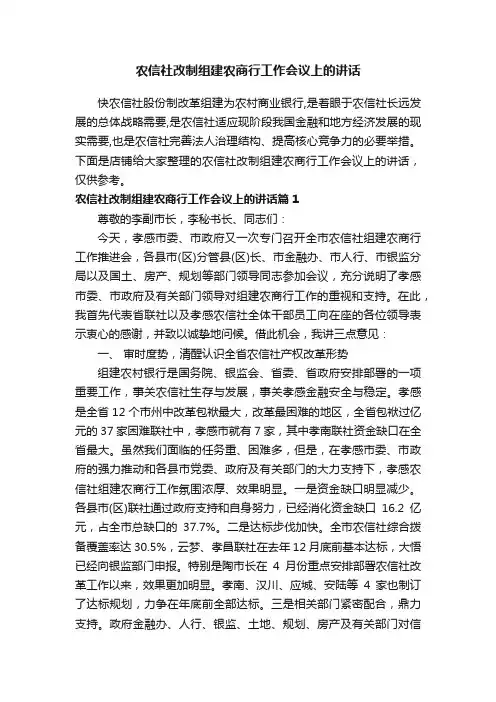 农信社改制组建农商行工作会议上的讲话