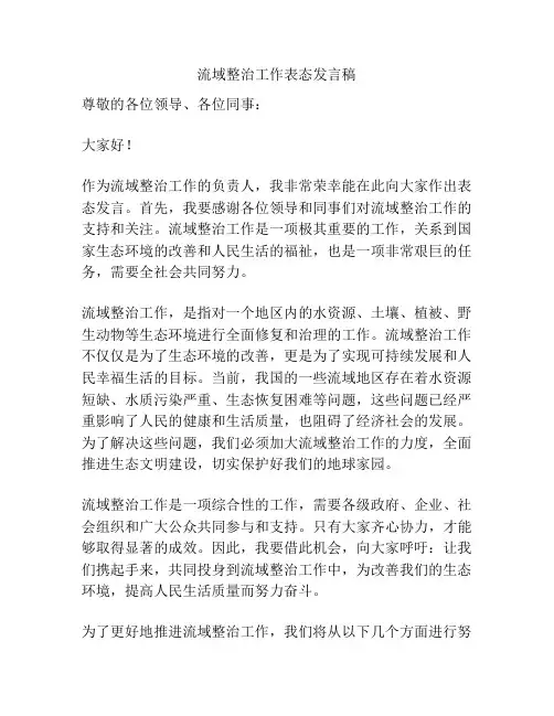 流域整治工作表态发言稿