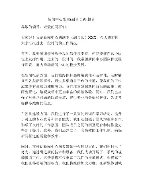 新闻中心副主(副台长)职报告