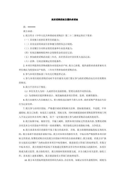 政府采购投标及履约承诺函