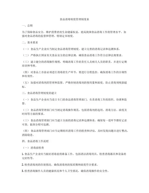 食品消毒制度管理制度表
