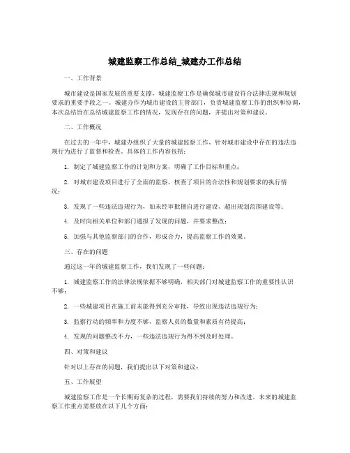城建监察工作总结_城建办工作总结