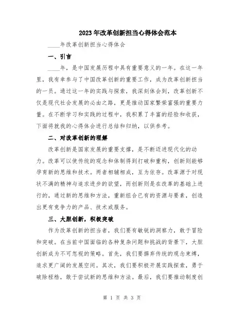 2023年改革创新担当心得体会范本