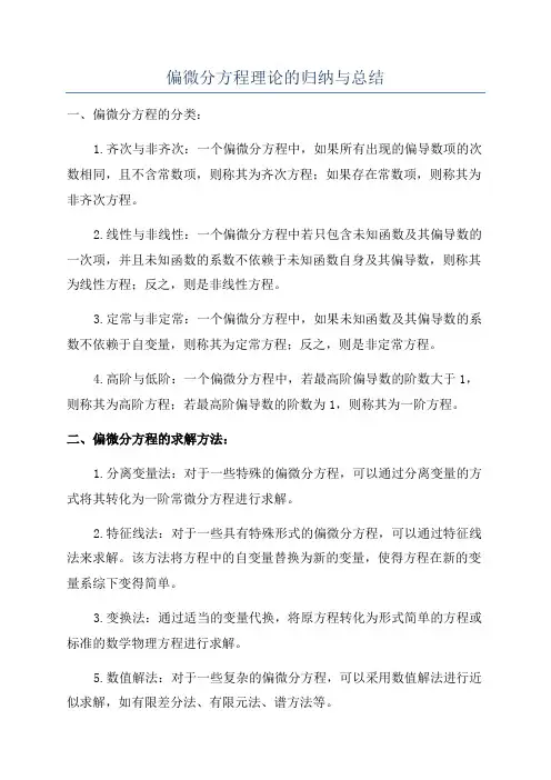 偏微分方程理论的归纳与总结