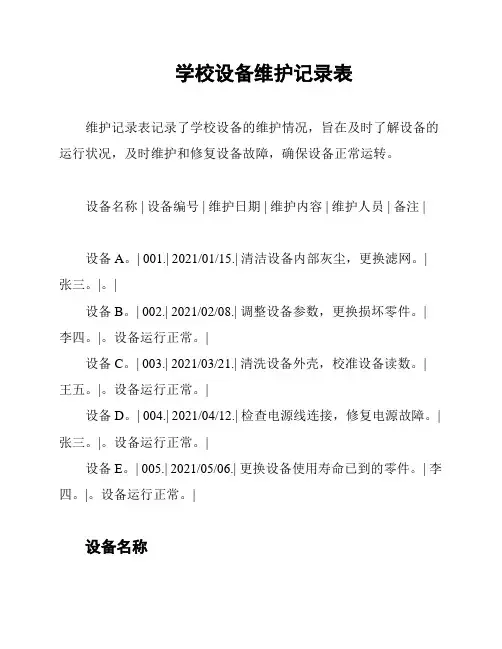 学校设备维护记录表