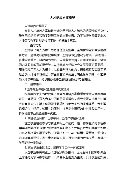 人才培养方案意见