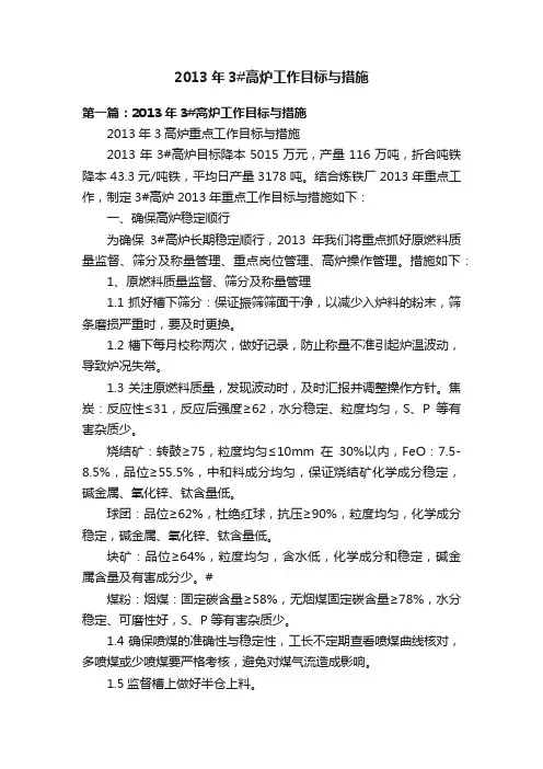 2013年3#高炉工作目标与措施