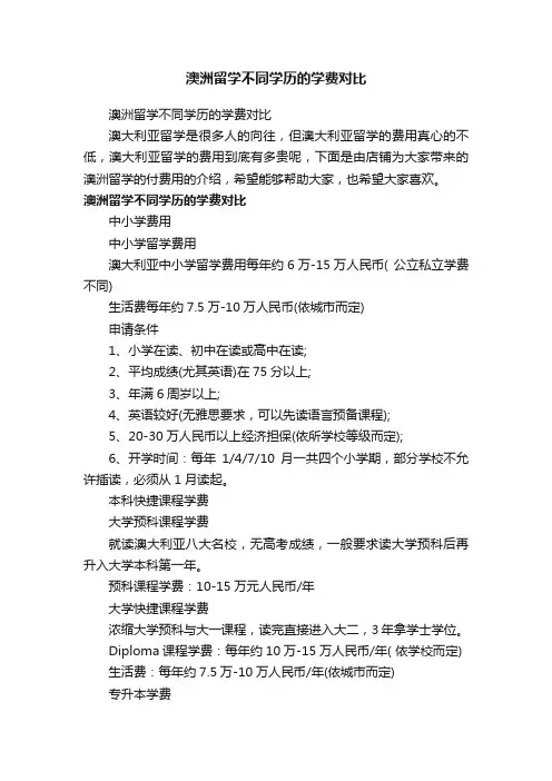 澳洲留学不同学历的学费对比