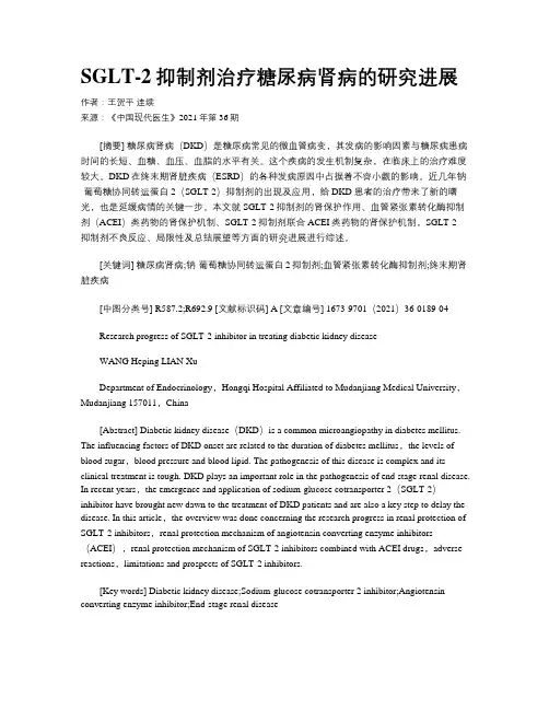 SGLT-2抑制剂治疗糖尿病肾病的研究进展