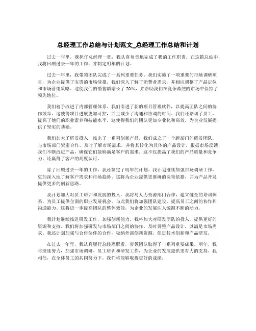 总经理工作总结与计划范文_总经理工作总结和计划