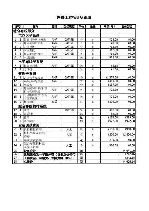 网络工程报价明细表
