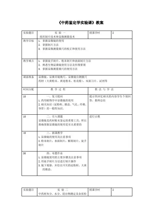 最新3 《中药鉴定学实验课》教案