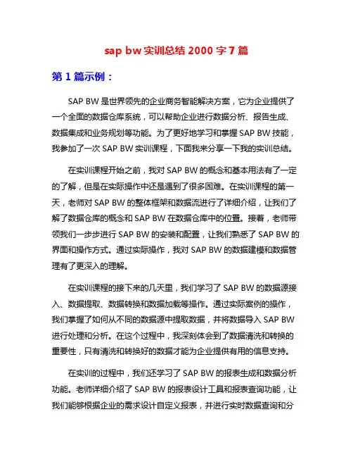 sap bw实训总结2000字7篇