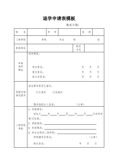 退学申请表模板