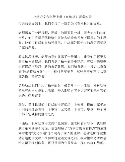 小学语文六年级上册《在柏林》课堂实录