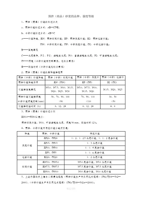 预拌(商品)砂浆的品种、强度等级