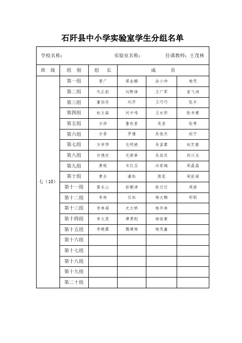 石阡县中小学实验室七(10)班学生分组名1