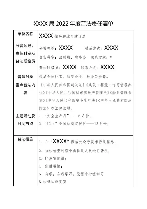2022年度普法责任清单