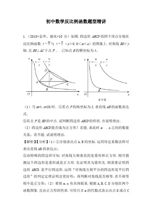初中数学反比例函数题型精讲(含答案和解析)