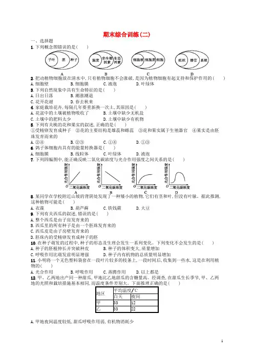 七年级生物上学期期末综合训练二新版新人教版