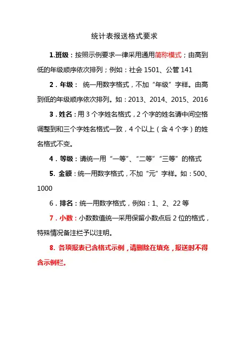 统计表报送格式要求