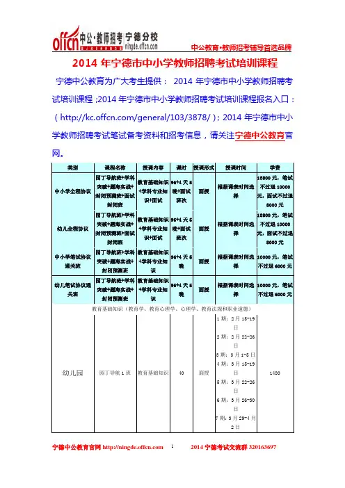 2014年宁德市中小学教师招聘考试培训课程