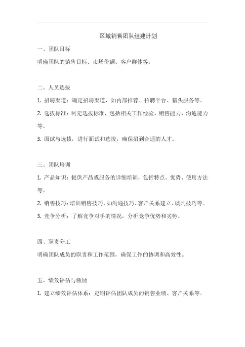 区域销售团队组建计划