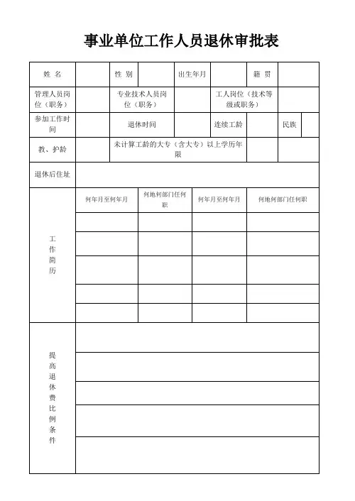 事业单位工作人员退休审批表
