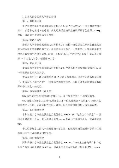 加拿大留学优秀大学排名介绍(精选)