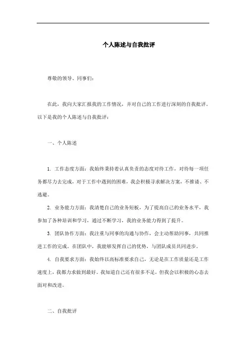 个人陈述与自我批评