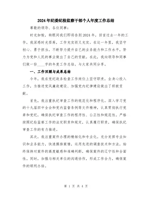 2024年纪委纪检监察干部个人年度工作总结